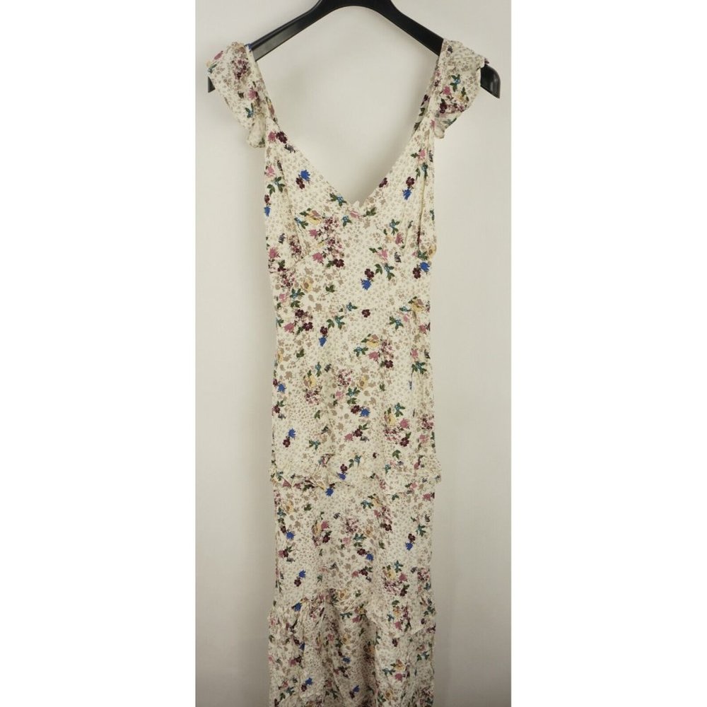 Luna Chix Womens Size M Ivory & Brown Floral Ruffle Tiered Sleeveless Maxi Dress